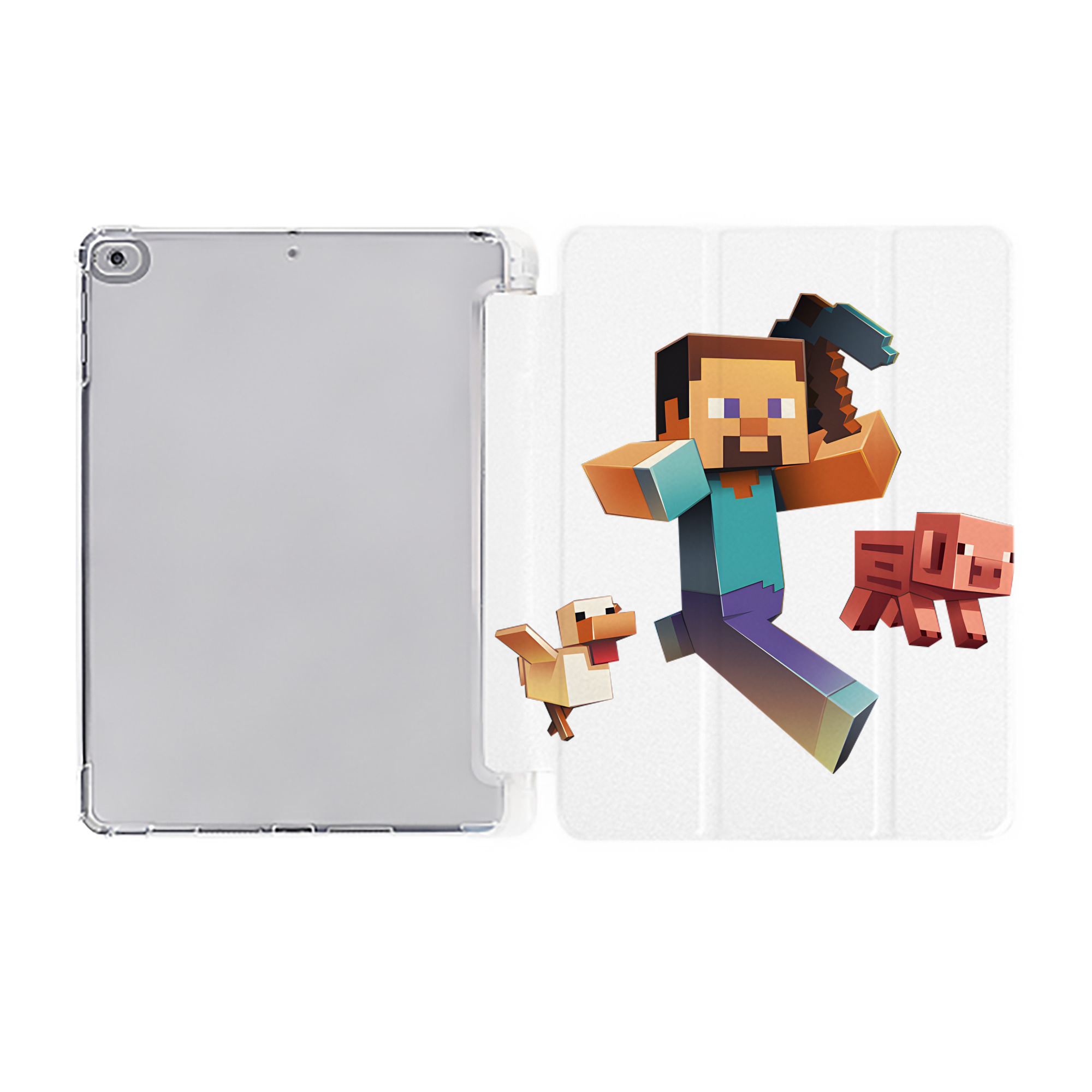 （画像用） マインクラフト ブロックの世界 Minecraft MC Block world IPad ケース ペン収納付き 三つ折りスタンド PUレザー×シリコン 対応機種9.5/10.5/10.9インチ
